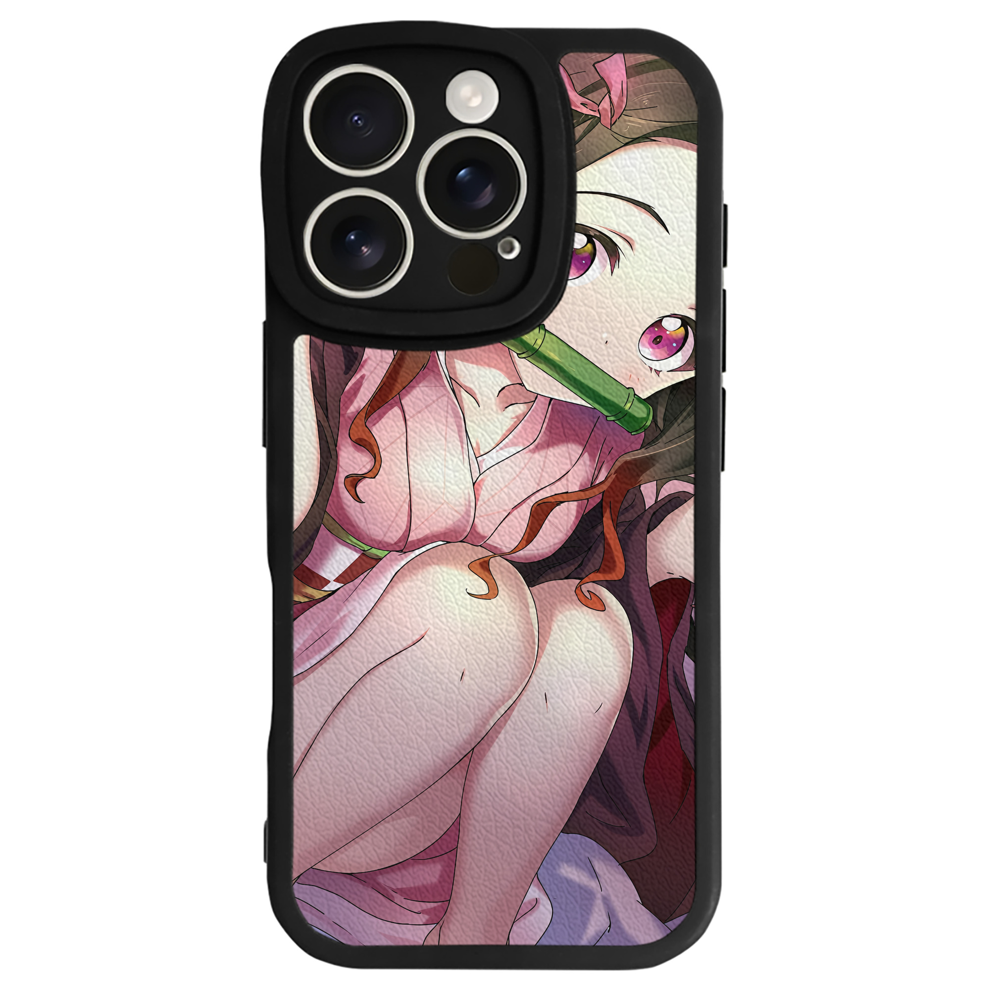 （画像用） 鬼滅の刃（きめつのやいば）竈門 禰󠄀豆子／かまど ねずこ Kamado Nezuko 【iPhone 16シリーズ対応】シリコンスマホケース（レザー調） 材質：シリコン